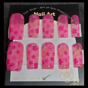 🔴SALE SET🔴Pink Floral Gel Press On Nail Art Set